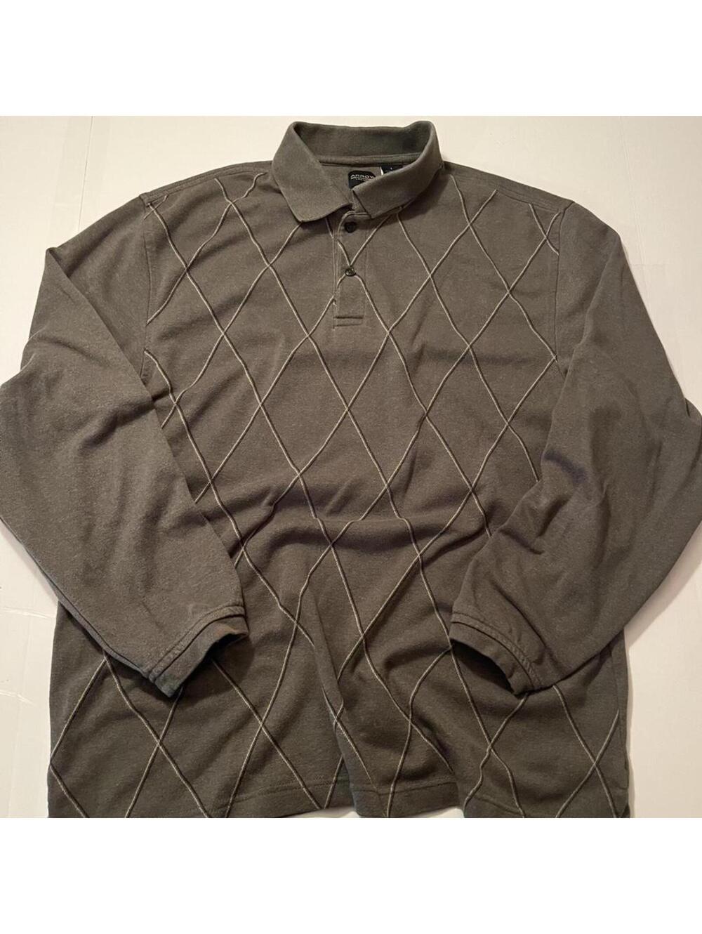 Arrow Long Sleeve Polo Shirt Argyle Gray Mens Casual Golf Sweater Top L
